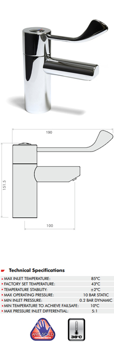 Sequential Thermostatic Basin Mixer Tap Extended Lever